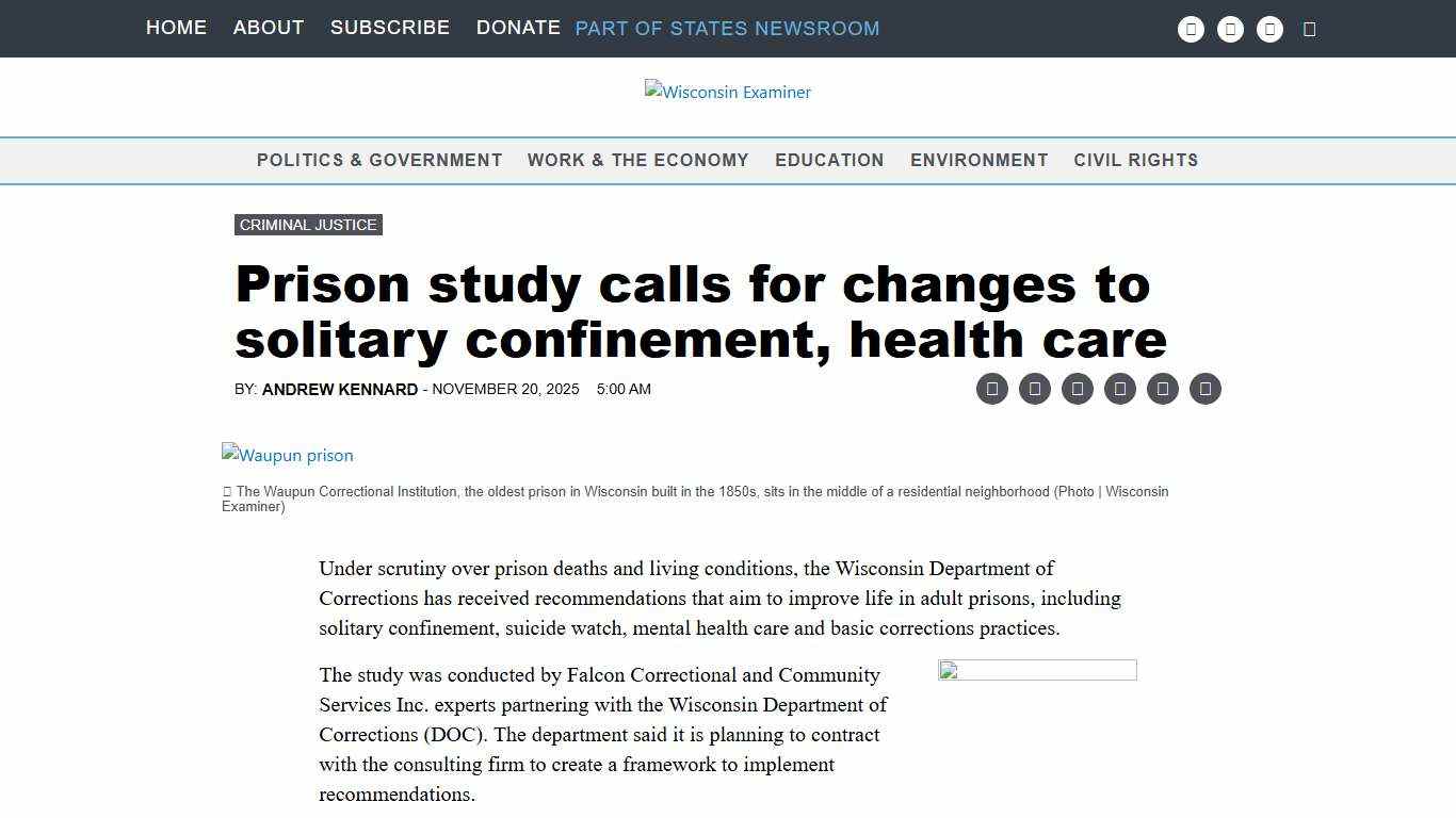 Prison study calls for changes to solitary confinement, health care • Wisconsin Examiner