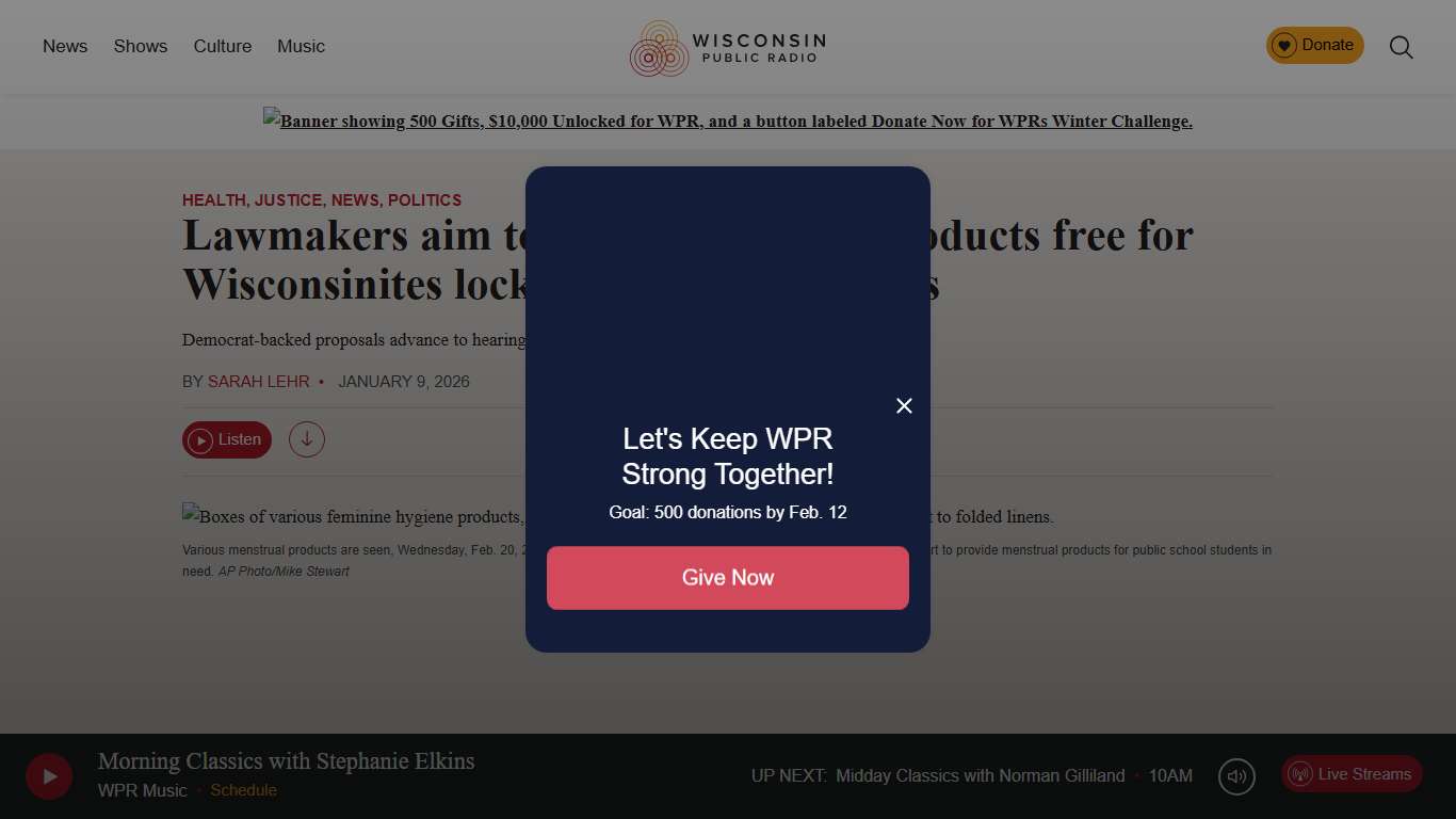 Bills aim to make menstrual products free for incarcerated Wisconsinites